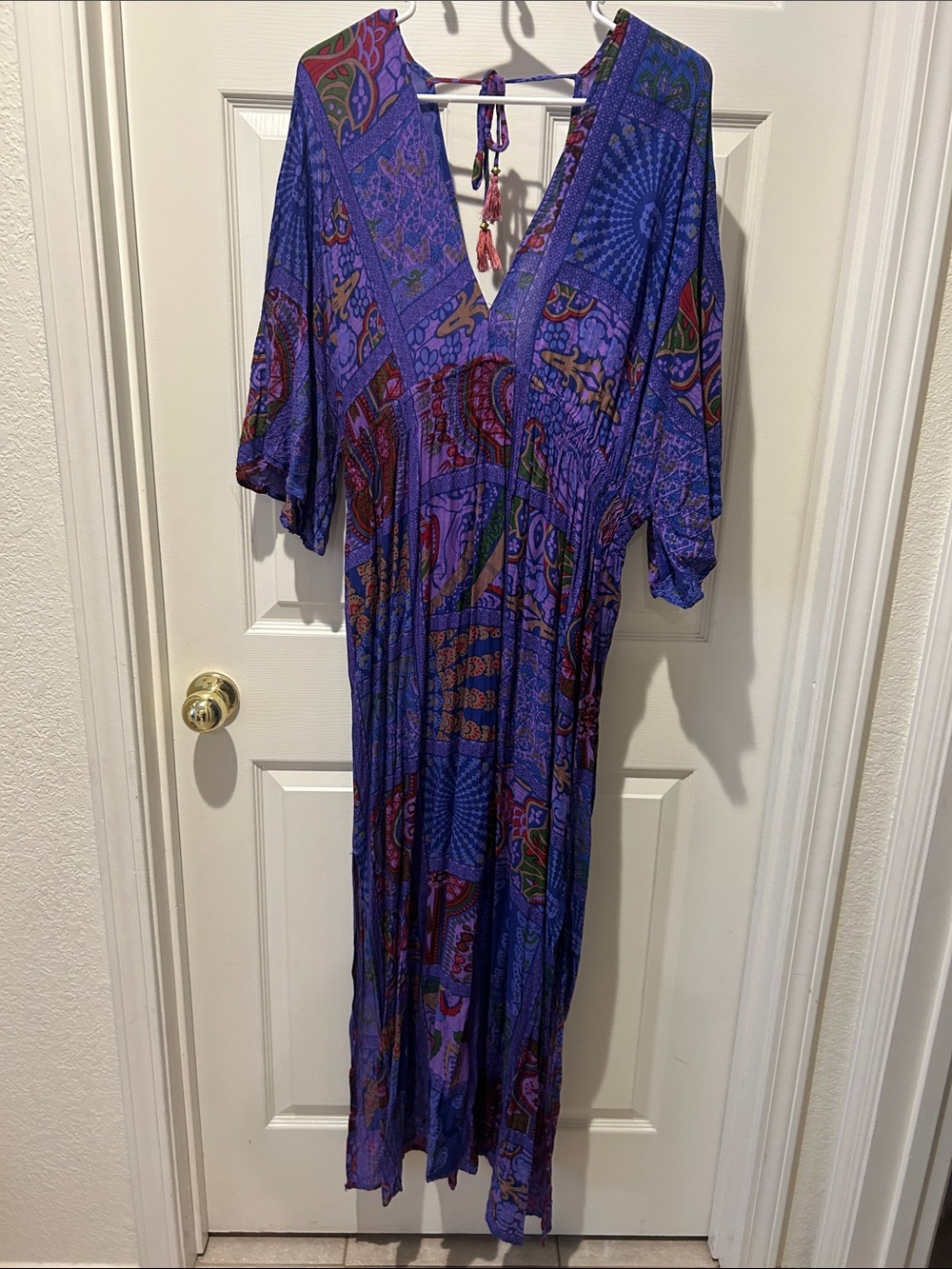 Earthbound - Purple Patterned V-Neck Women's Maxi Dress